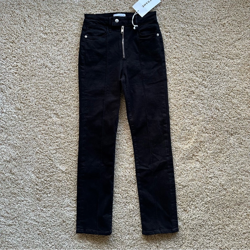 FRAME‎ Le Super High Straight Jeans Film Noir Black Size 24 NWT